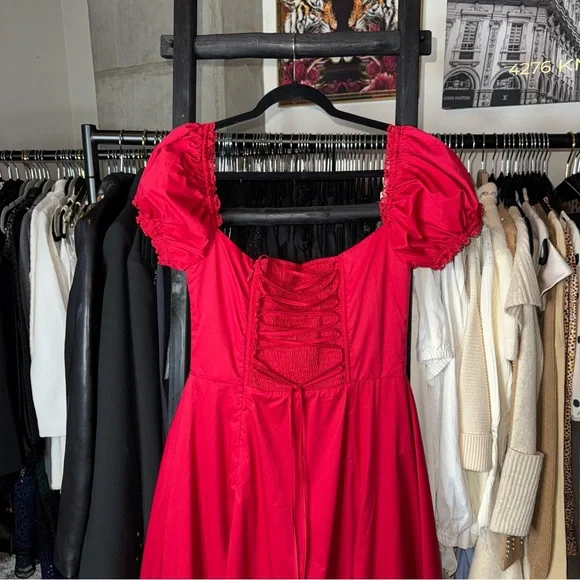 Babyboo Courtney Red Off-Shoulder Corset Midi Dress with Slit - Picture 9 of 13